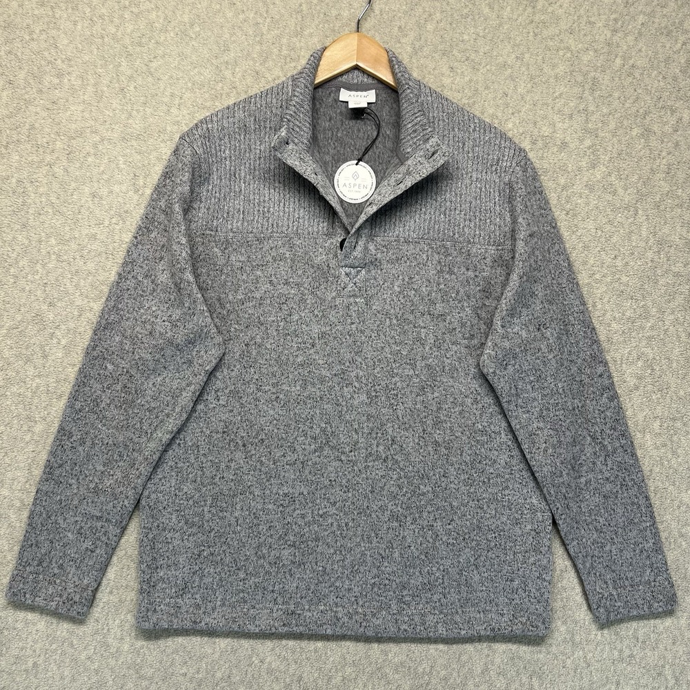 Aspen Womens Large Gray Fleece Pullover Sweater Mock Neck Snap Neck Soft Cozy